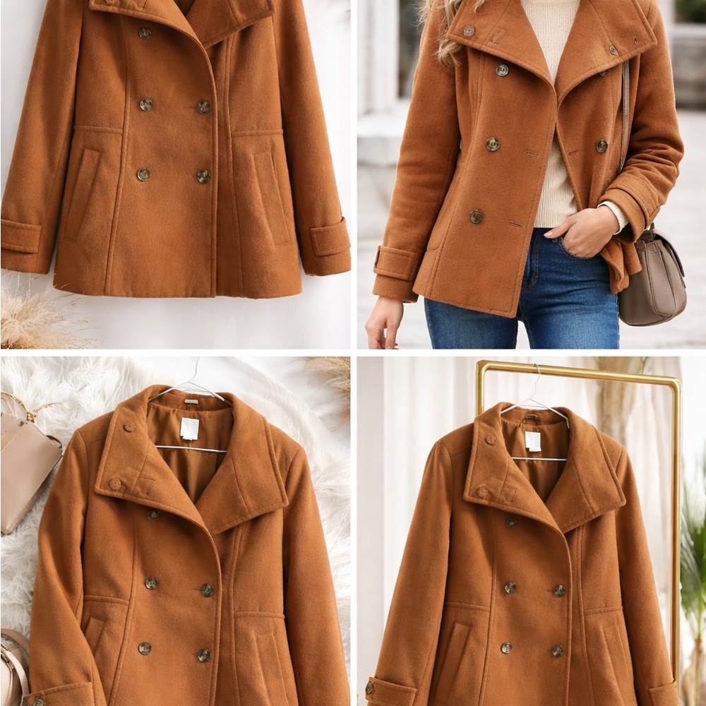 H&M Women's Double-Breasted Tan Peacoat